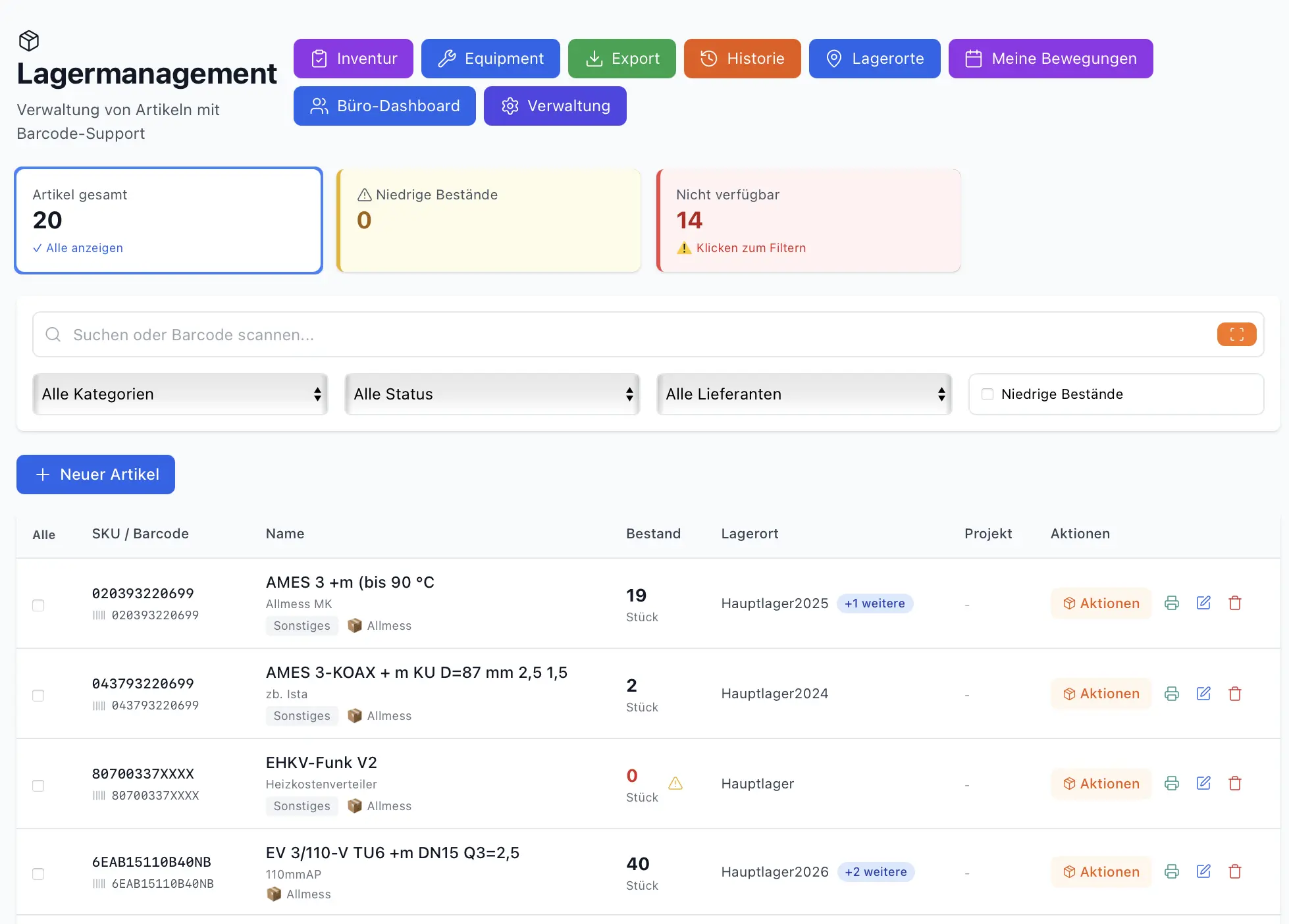 Lagermanagement Dashboard – Übersicht in MontageHUB